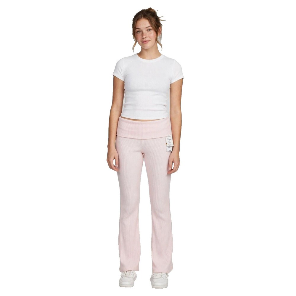 Hippie Rose Womens Small Light Pink Ribbed Flare Pants Foldover Lounge NWT